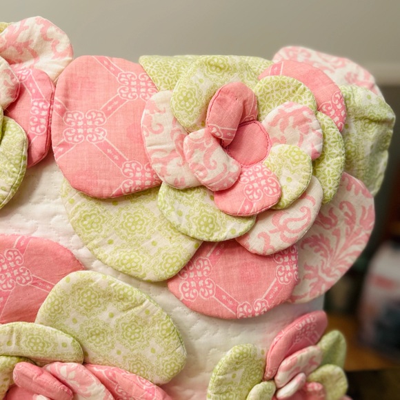 Maggie Miller Floral Decorative Square 16” Pink White Green Throw Pillow - Picture 7 of 8